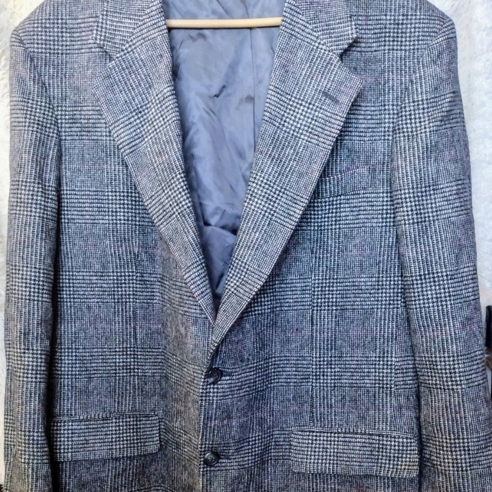 Vtg 100% Camel Hair Gray Glen Plaid Blazer